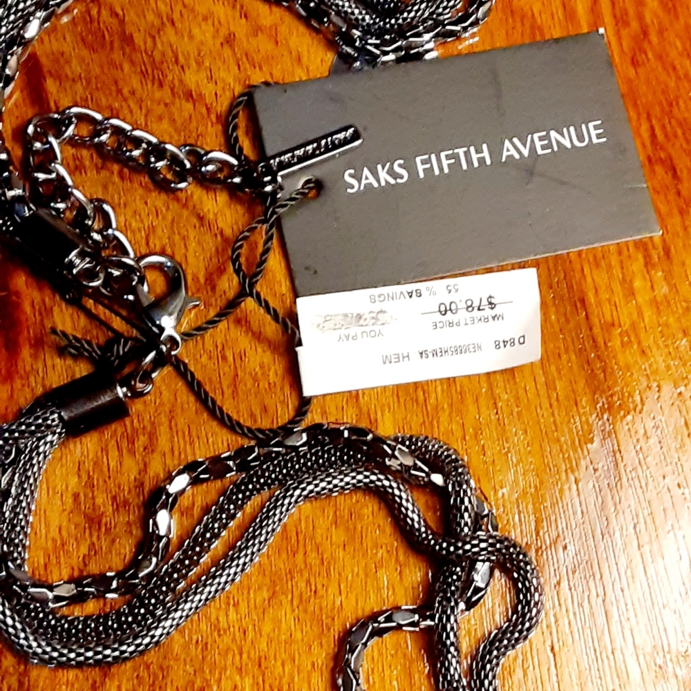 Saks Fifth Avenue gunmetal long dress necklace